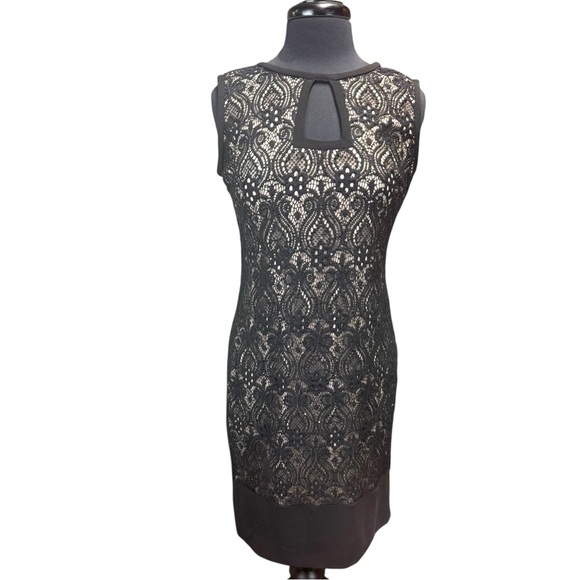 R&M Richards Elegant Black Lace Overlay Sleeveless Sheath Dress Size 8 - Picture 1 of 7